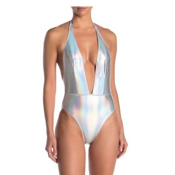 KENDALL AND KYLIE Plunge Halter One-Piece Swimsuit - Picture 1 of 5